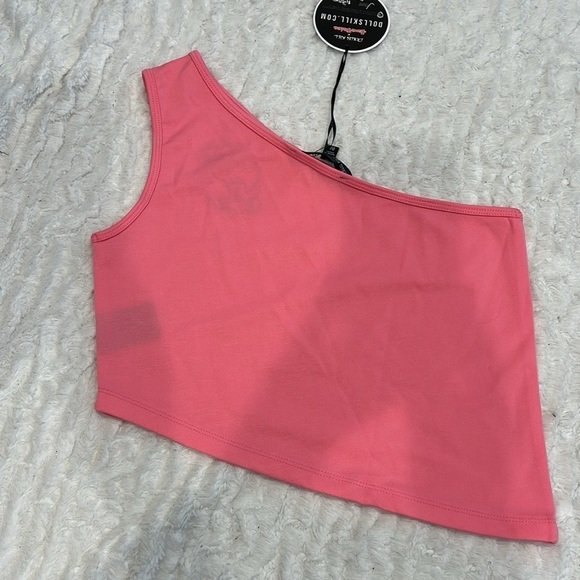 Dolls kill Hanna barbers pebbles Pink  One-Shoulder Crop asymmetrical Top pink M - Picture 4 of 5
